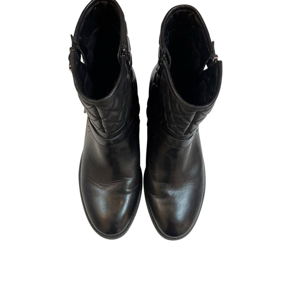 Arturo Chiang Black Quilted Leather Ankle Boots Buckle Zip Women’s Size 10